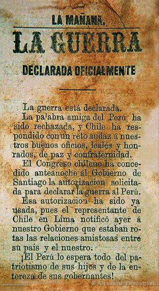 Noticia de la declaratoria de guerra de Chile al Per, en 1879