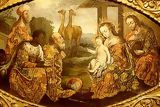 Representación de la visita de los Reyes Magos a Jesús y sus padres, Pintura de la Escuela Cusqueña